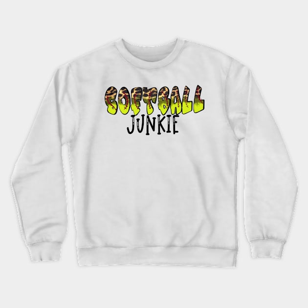 Softball Junkie Bubble Letter Cheetah Design Crewneck Sweatshirt by Sheila’s Studio